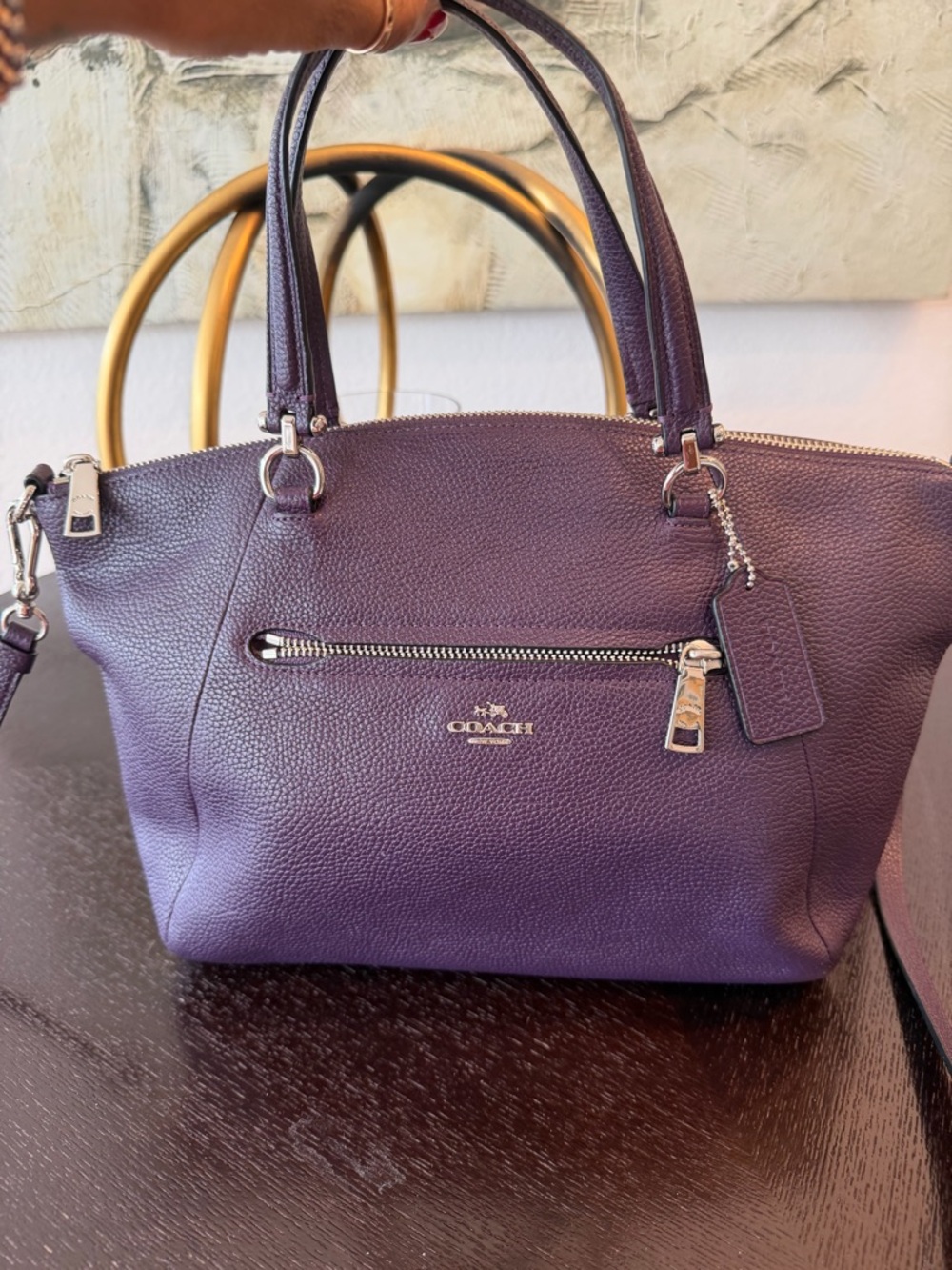 Coach Purple Pebbled Prairie Leather Satchel